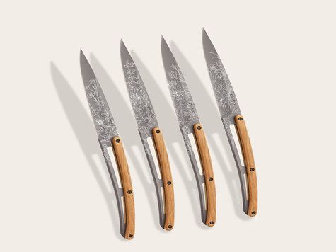 4 Deejo steak knives Prestige, Olive wood / Blossom