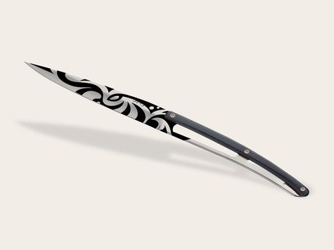 4 Deejo steak knives Prestige, Ebony wood / Tattoos of the World