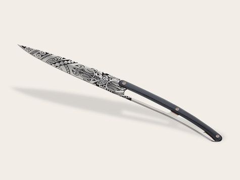 4 Deejo steak knives Prestige, Ebony wood / Tattoos of the World