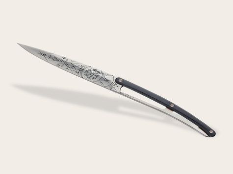 4 Deejo steak knives Prestige, Ebony wood / Tattoos of the World