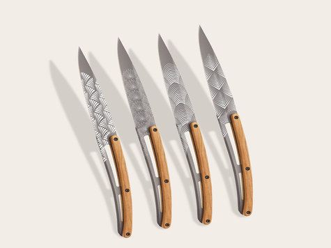 4 Deejo steak knives Prestige, Olive wood / Art Déco