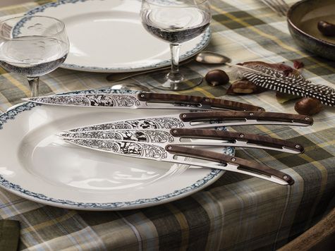 4 Deejo steak knives Prestige, Walnut / Hunting